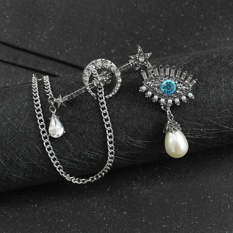 Blue Rhinestone Devil Eye Enamel Brooch Simulates Pear Angel Needle Pendant Alloy Retro Jewelry Valentine's Day Gift | Украшения и