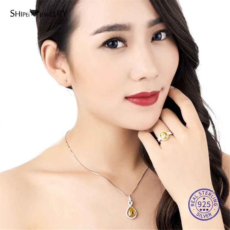 Женское Ожерелье с каплями воды Shipei ожерелье из 100% серебра 925 пробы цитрином