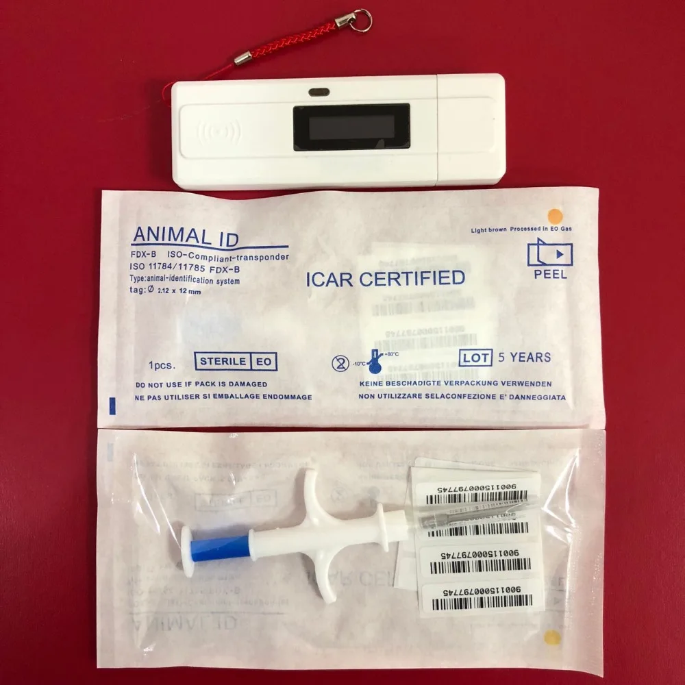 

Портативный сканер rfid для считывания микрочипов и id домашних животных, шприц для считывания id домашних животных с 10 шт. 2,12*12 мм FDX-B 134,2 кГц