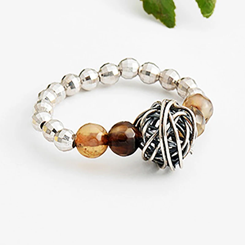 INALIS Real 925 Sterling Silver Ring Unique Statement Handmade Beads with Natural Smoky Quartz Green Stone Finger Accessories | Украшения и