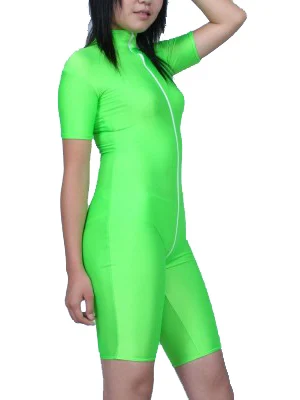 Бесплатная доставка унисекс сексуальный зеленый цвет короткий рукав зентай
