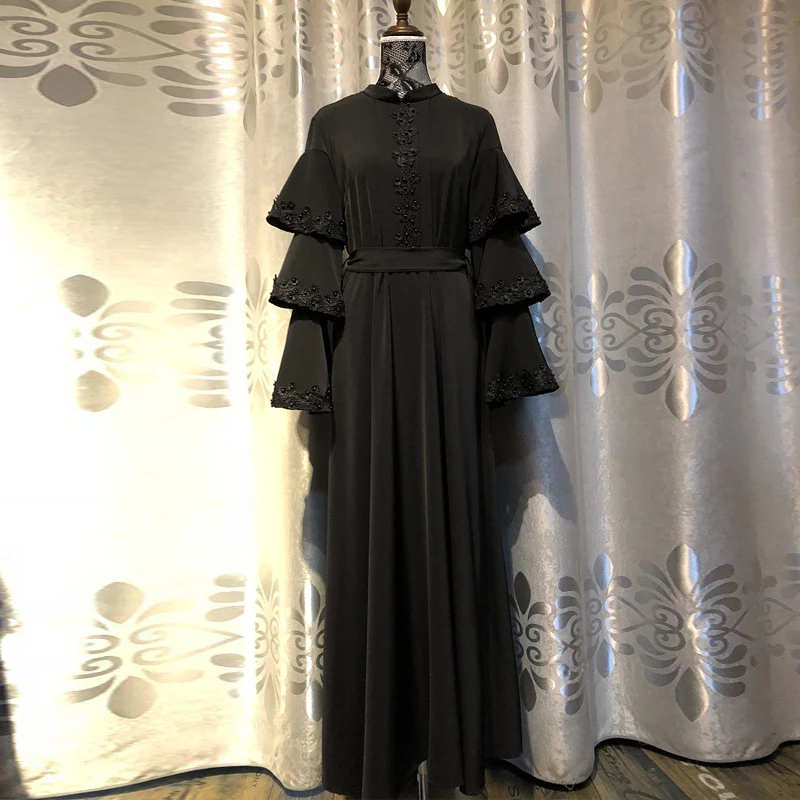 Черный Халат abaya Femme Дубай исламский мусульманский рукав колокол платье Caftan
