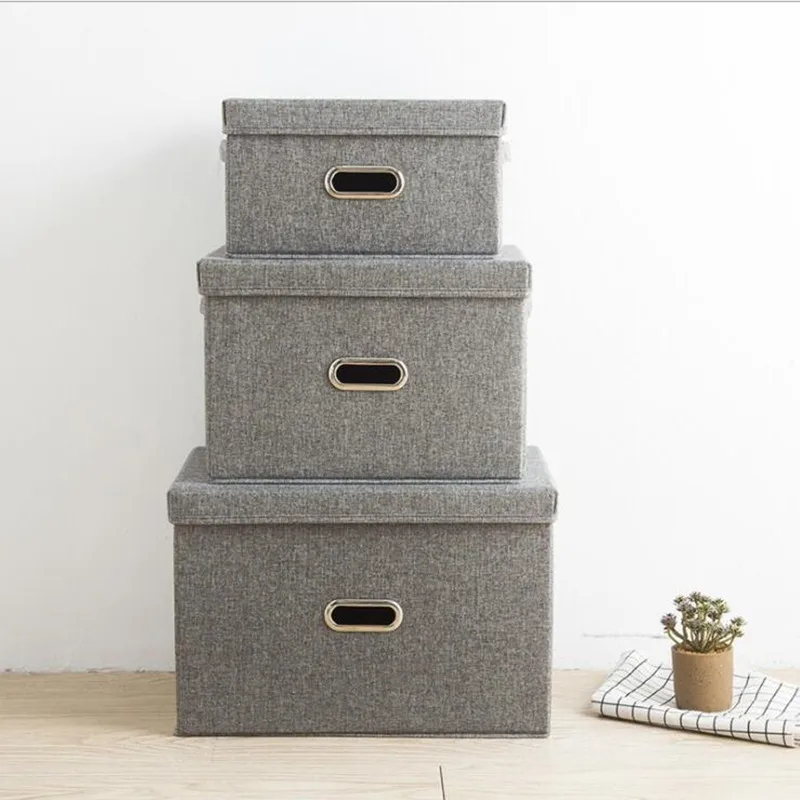 

Linen Clothes Storage Box Folding Home Sundries Organizer Toy Clothes Bra Storage Bin Basket With Lid Laundry Box Container