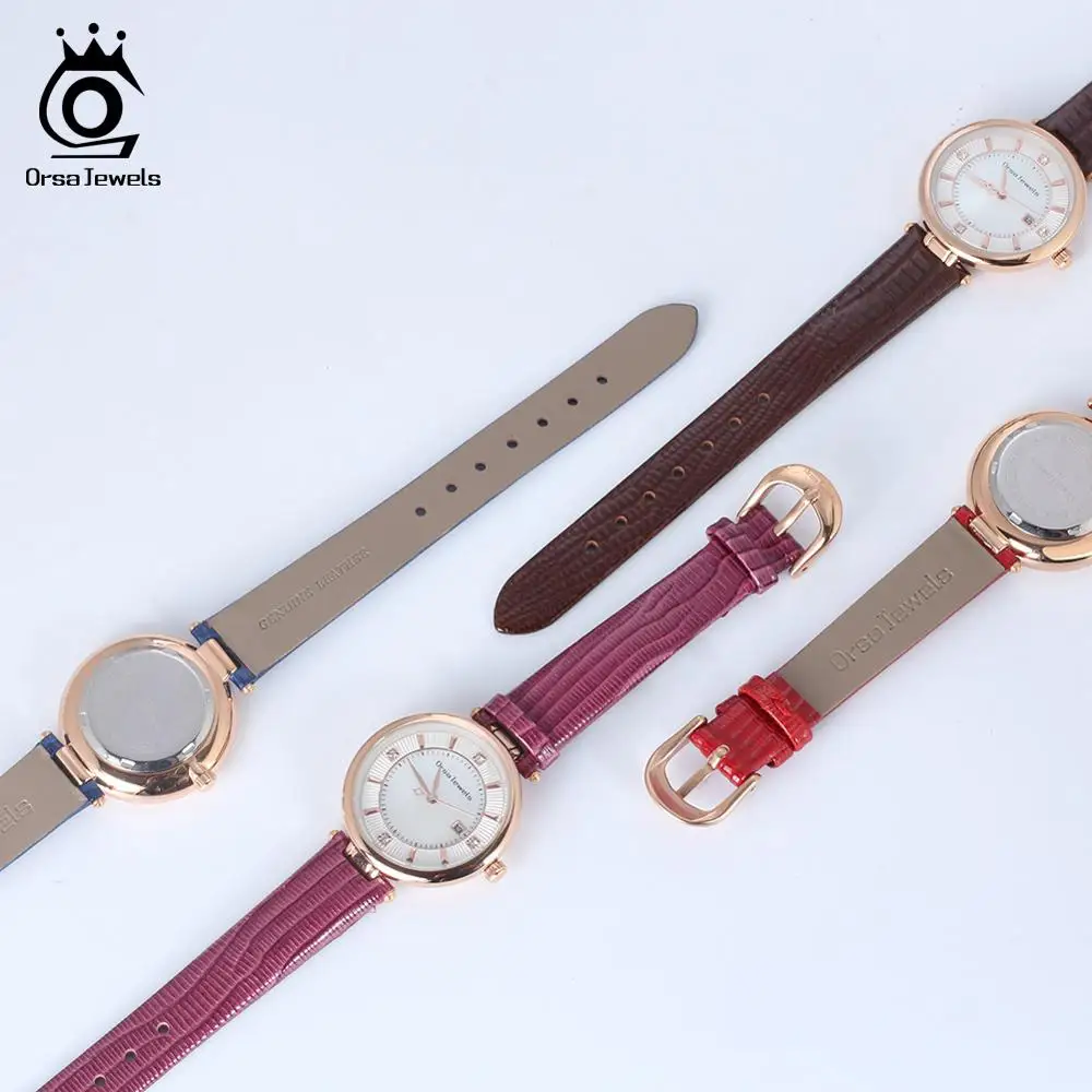 ORSA JEWELS, женские часы, кварцевые, натуральная кожа, наручные часы, водонепроницаемые, красные, Blu, коричневые, круглые часы, женские, Reloj Mujer OOW01
