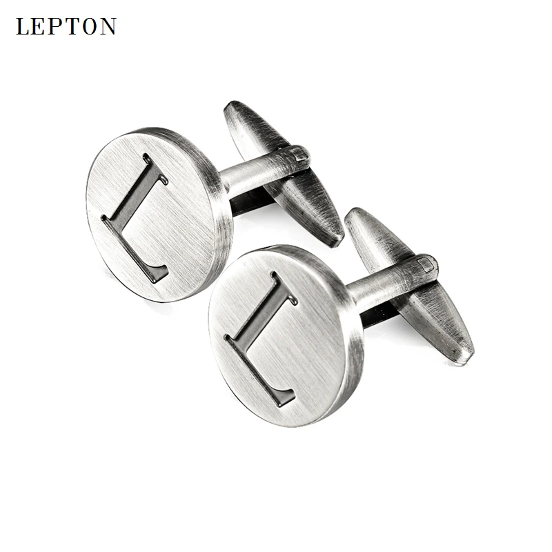 Горячая распродажа мужских запонок с буквой L алфавита в античном серебре на круглых запонках для мужских рубашек.