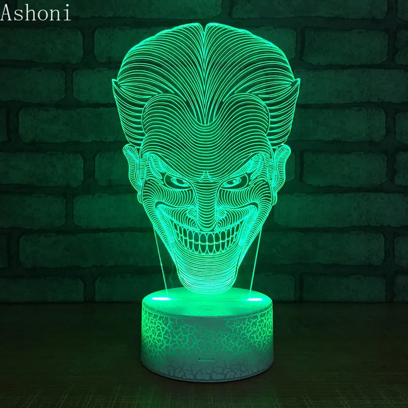 Настольная лампа 3D Joker с изменяемым настроением RGB 7 цветов вечерние настольные