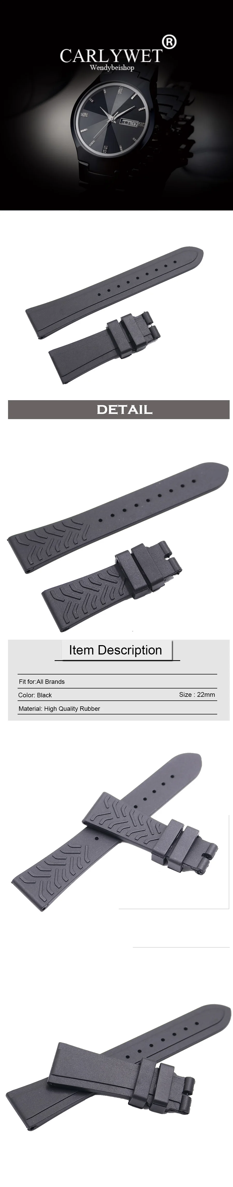 Rolamy 22 мм черный мягкий и удобный водонепроницаемый силиконовый резиновый сменный ремешок для наручных часов без застежки для Tudor
