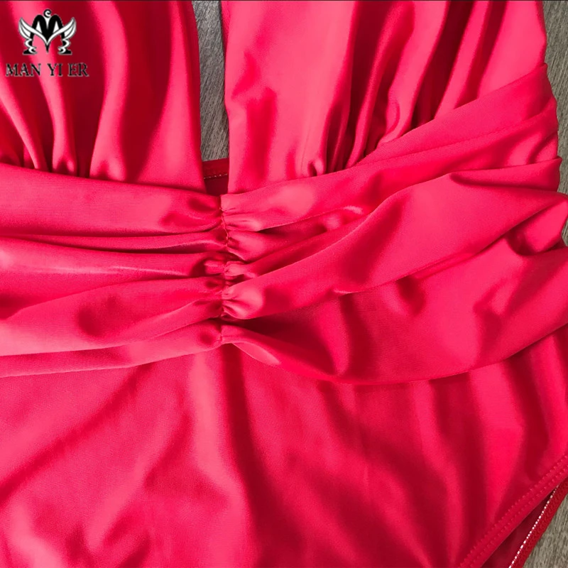 

Women Swimming Costume One Piece Swimsuit Monokini Swimwear Solid Color V Neck Halter Bikini Sets One-piece Swimsuit With Pad