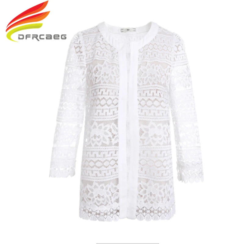 Женский кружевной кардиган летняя блузка с лямкой на шее и рукавом 2018 размеры