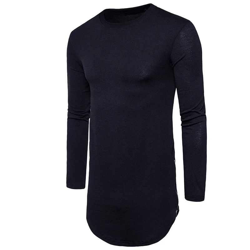 

Новинка 2022, модная Повседневная Длинная стильная футболка с двойной молнией и круглым вырезом и длинным рукавом, Мужская Уличная одежда, му...