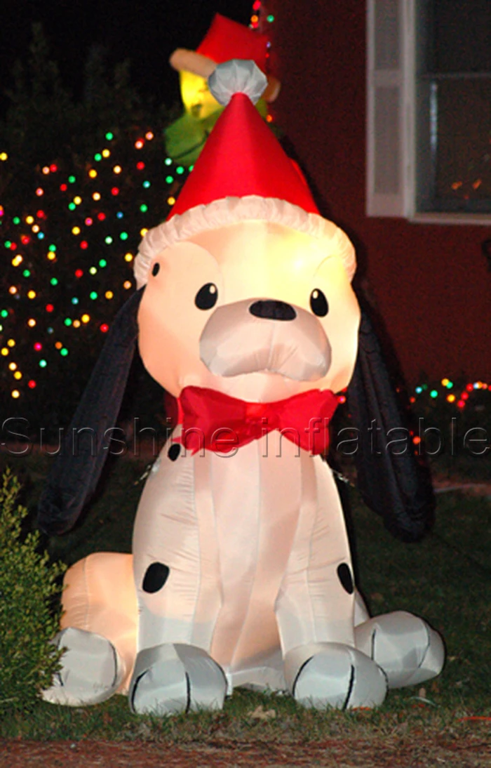 

2.1m/7ftHigh lighted christmas decoration inflatable dog inflatable christmas decoration dog with santa hat for yard decoration