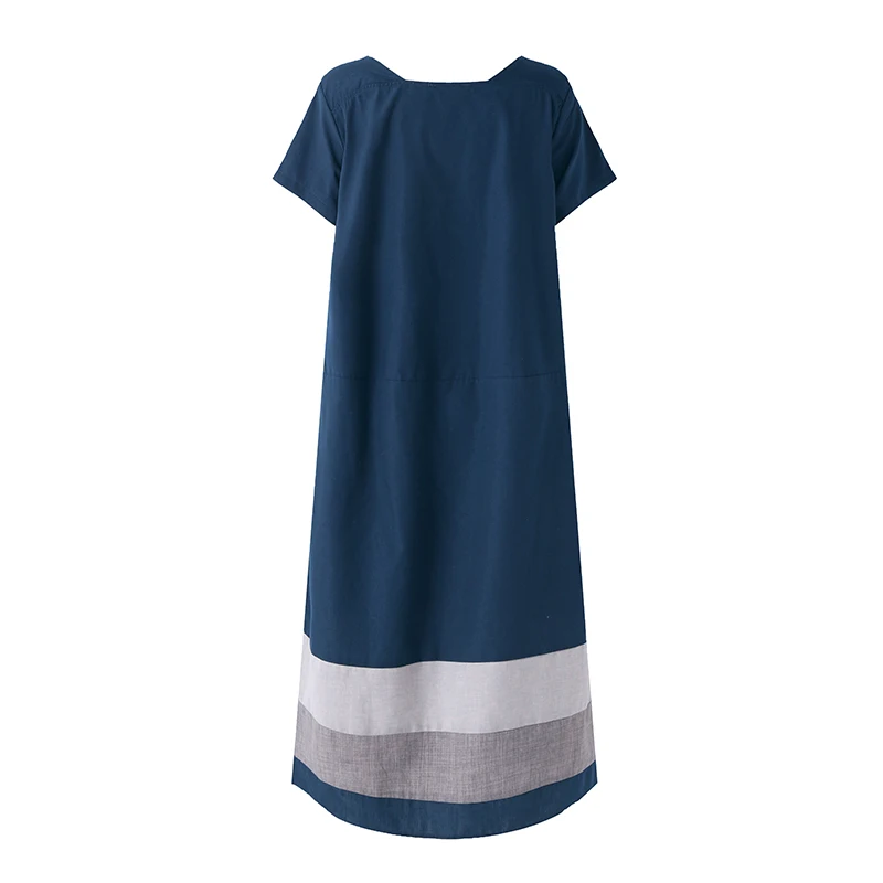 Women Patchwork Round Neck Short Sleeve Loose Long Shirt Cotton Dress Female Brief Vestido Pullover Oversize Baggy Party Kaftan | Женская