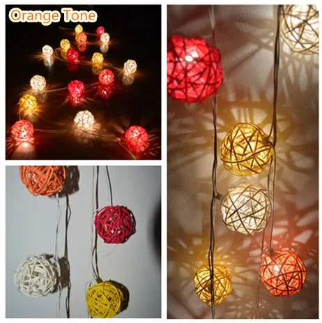 Orange tone 20 шт./компл., цвет: черный, серый, белый, Микс ручной работы ротанга шарики гирлянды Фея вечерние гирлянда Патио Декор ночника - Цвет: Orange tone