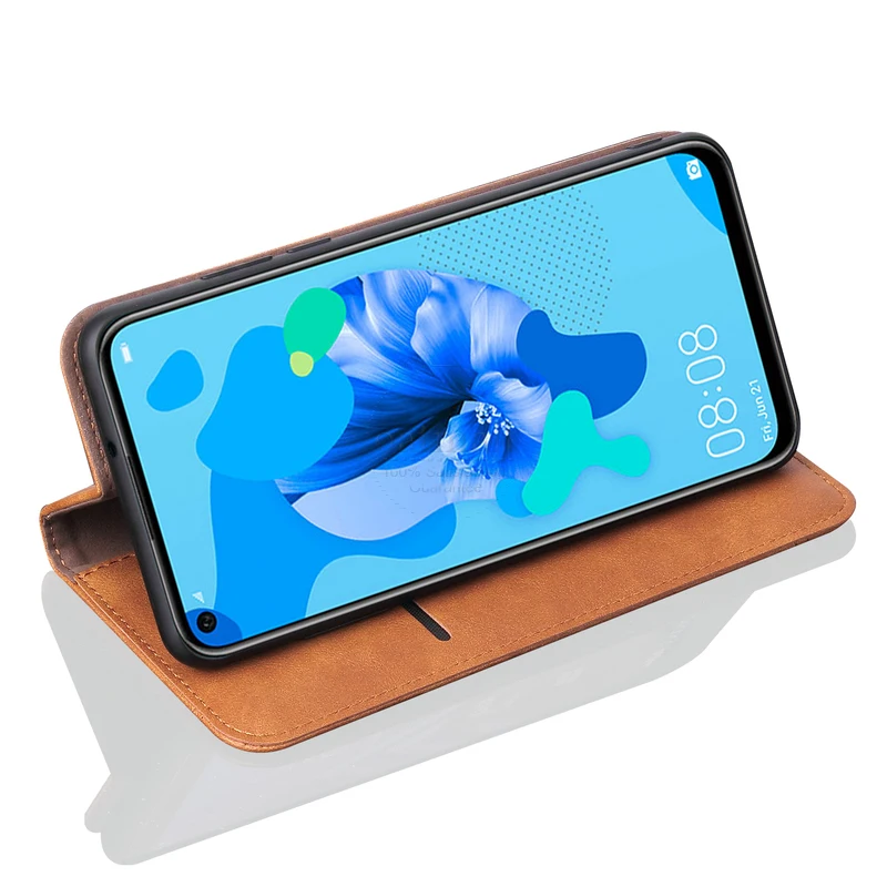 Роскошный тонкий кожаный флип чехол в стиле ретро для Huawei Nova 5i кошелек с