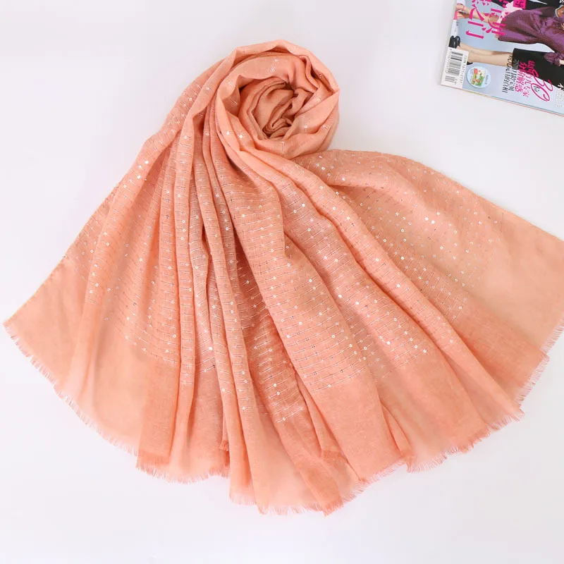 1pc Plain Color Women Scarves Muslim Hijabs Headscarf Glitter Sequins Stripe Islamic Turban Long Shawl Wraps 190x90cm | Тематическая