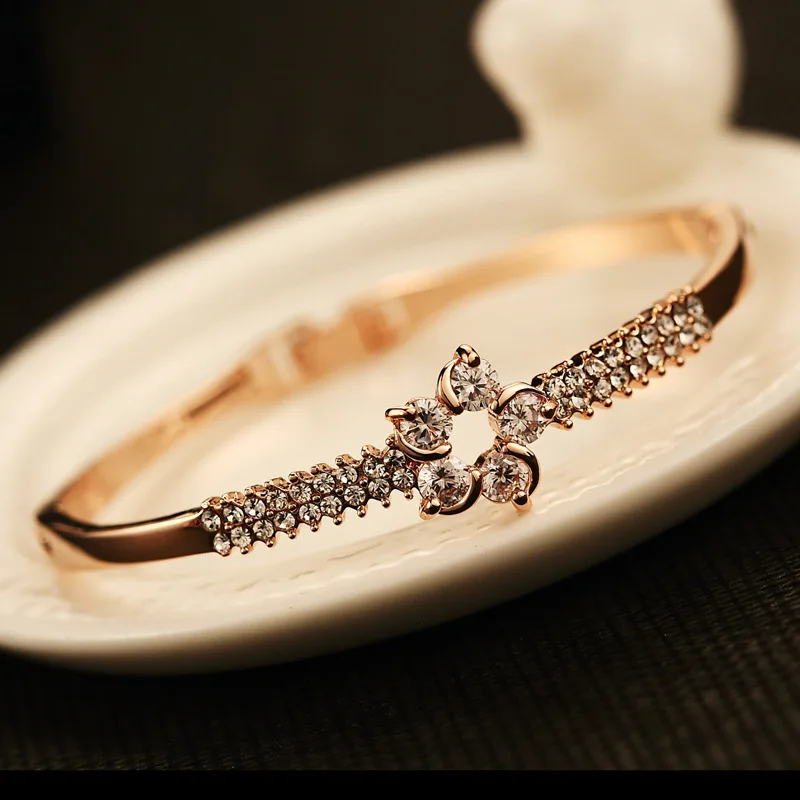 Кристалл цветок розовое золото браслет/2017 Новый Корейский Роскошный бренд