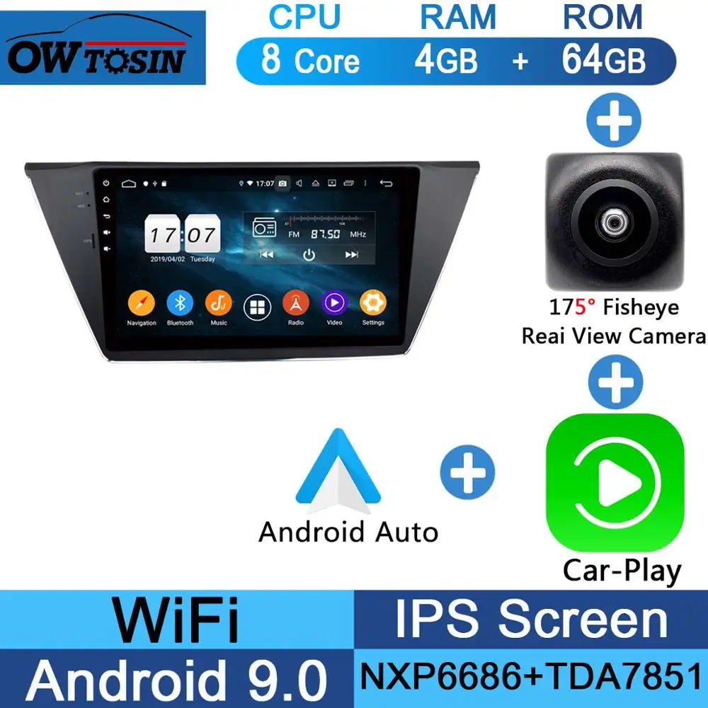 Fisheye Carplay n A 10," ips 8 Core Android 9,0 4G ram+ 64G rom автомобильный проигрыватель с радио и GPS для Volkswagen VW Touran DSP CarPlay Parrot BT - Цвет: Fisheye Carplay n A