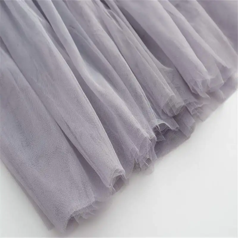 Summer Tulle Long Skirts Women Black Beige Gray White Mesh Pleated Skirt Layers Boal Gown Girl Vacation Beach Skirts