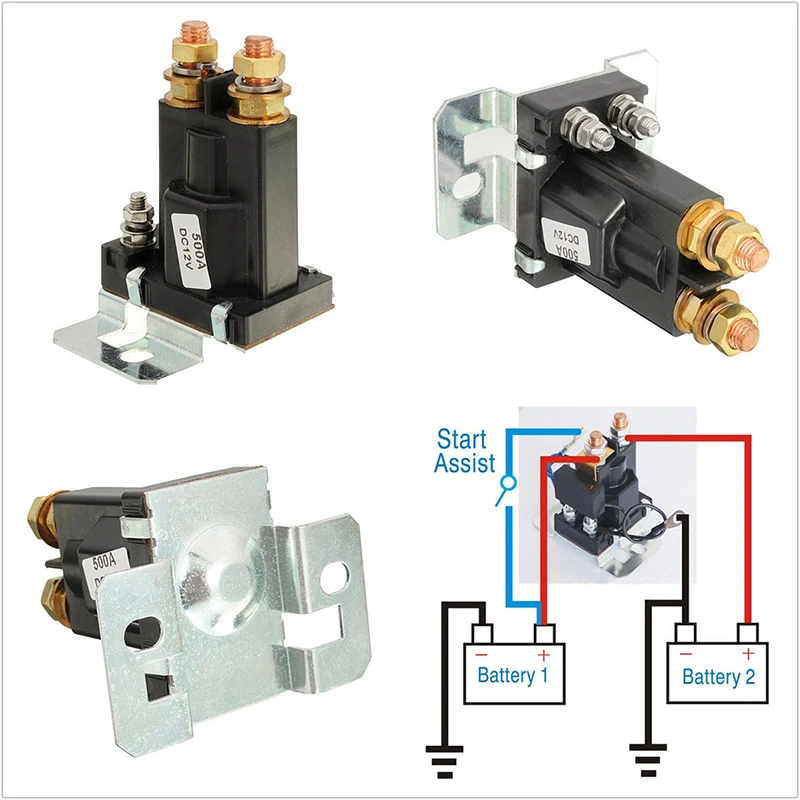 Черный 4-контактный разъем DC 12 V/24 V 500A автомобильный двойной Батарея изолятор реле стартера Переключатель