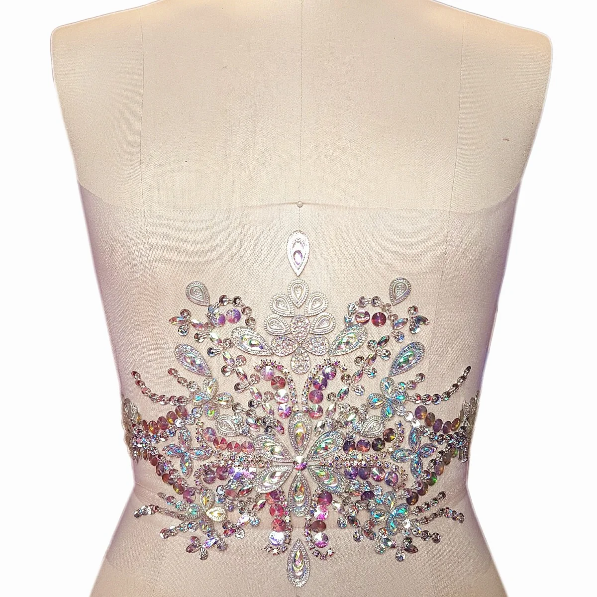 

AMAZING 22x34cm Handmade Beaded Diy Clear ab Sew on Sequin Rhinestones Trim Waist Belt wedding dress Decoration Applique Patches