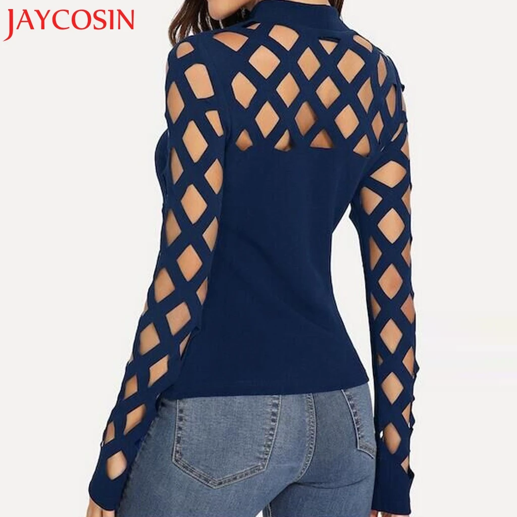 JAYCOSIN сексуальная женская футболка с длинным рукавом круглым вырезом и