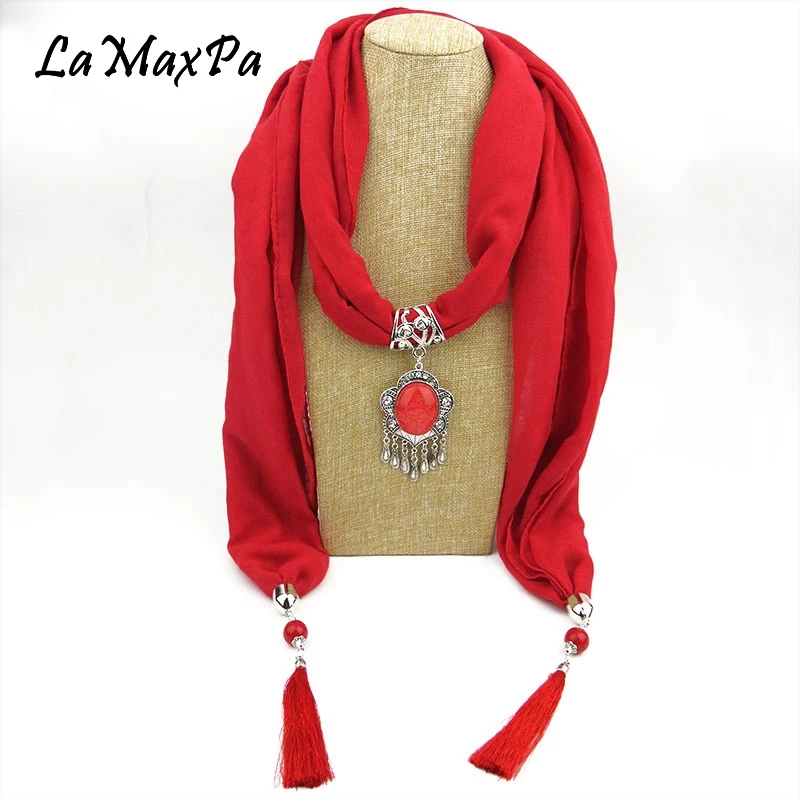 Женский шарф с кисточками LaMaxPa элегантный подвеской-кулоном Ювелирное Украшение