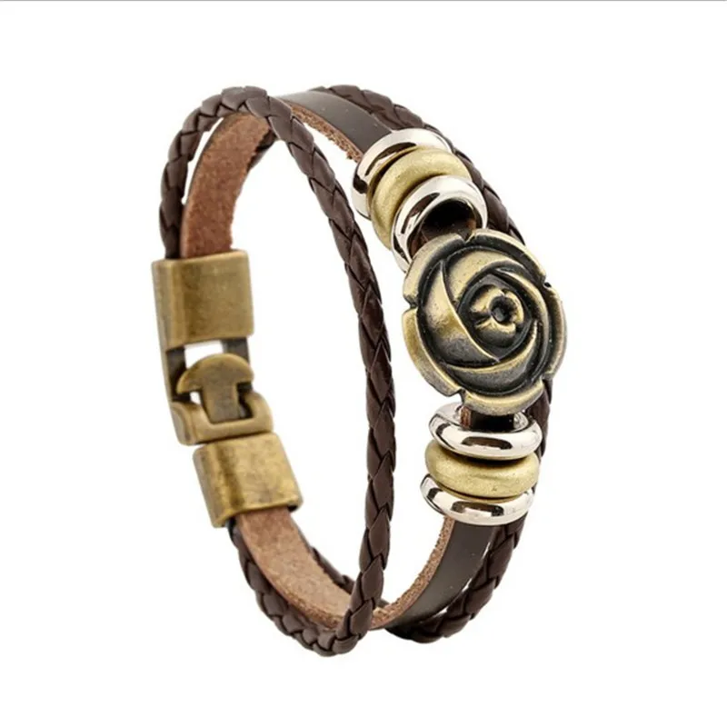 S.VEX Mens Flower Buckle Bracelets 2018 Bohemia Leather Rope Chain Brecelet Jewelry Armbandjes for Men Bracelet Homme | Украшения и