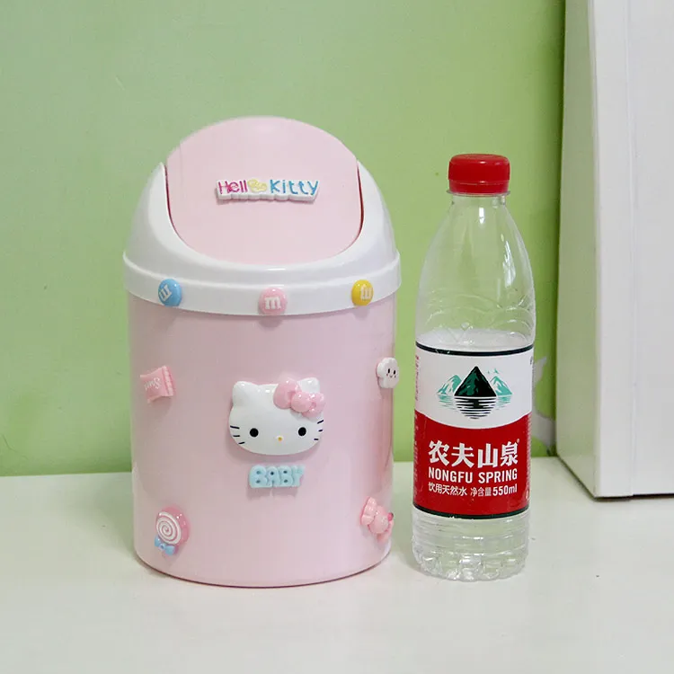 Рисунок «Hello Kitty» мини Чана для мусора корзина для мусора офисный Настольный маленький мусорный бак Роскошный чехол-книжка с крышкой обеденный, журнальный столик автомобиля мусорное ведро для переработки