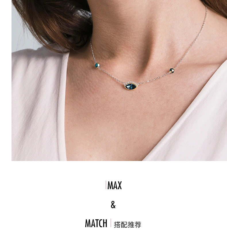 LEKANI, классический дьявол глаз с кристаллами от Swarovski, роскошная цепочка на ключицу, 925 пробы, серебряные ожерелья, Женские Ювелирные изделия, подарок