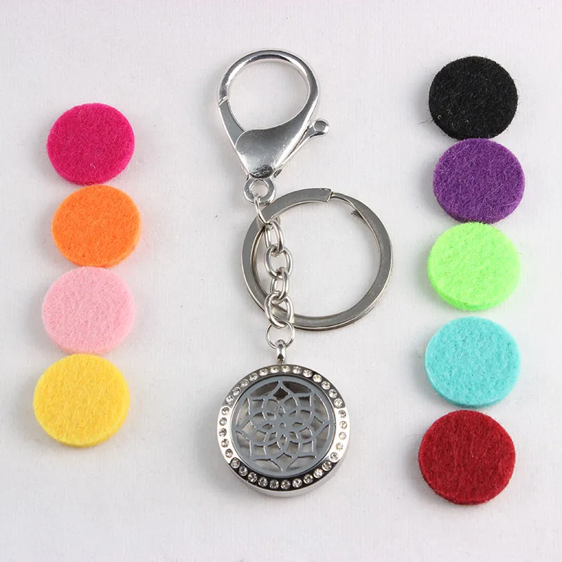 

Chrysanthemum Stainless Steel Diffuser Locket Keychain Aromatherapy Essential Oils Diffuser Locket Keyrings 10PCS