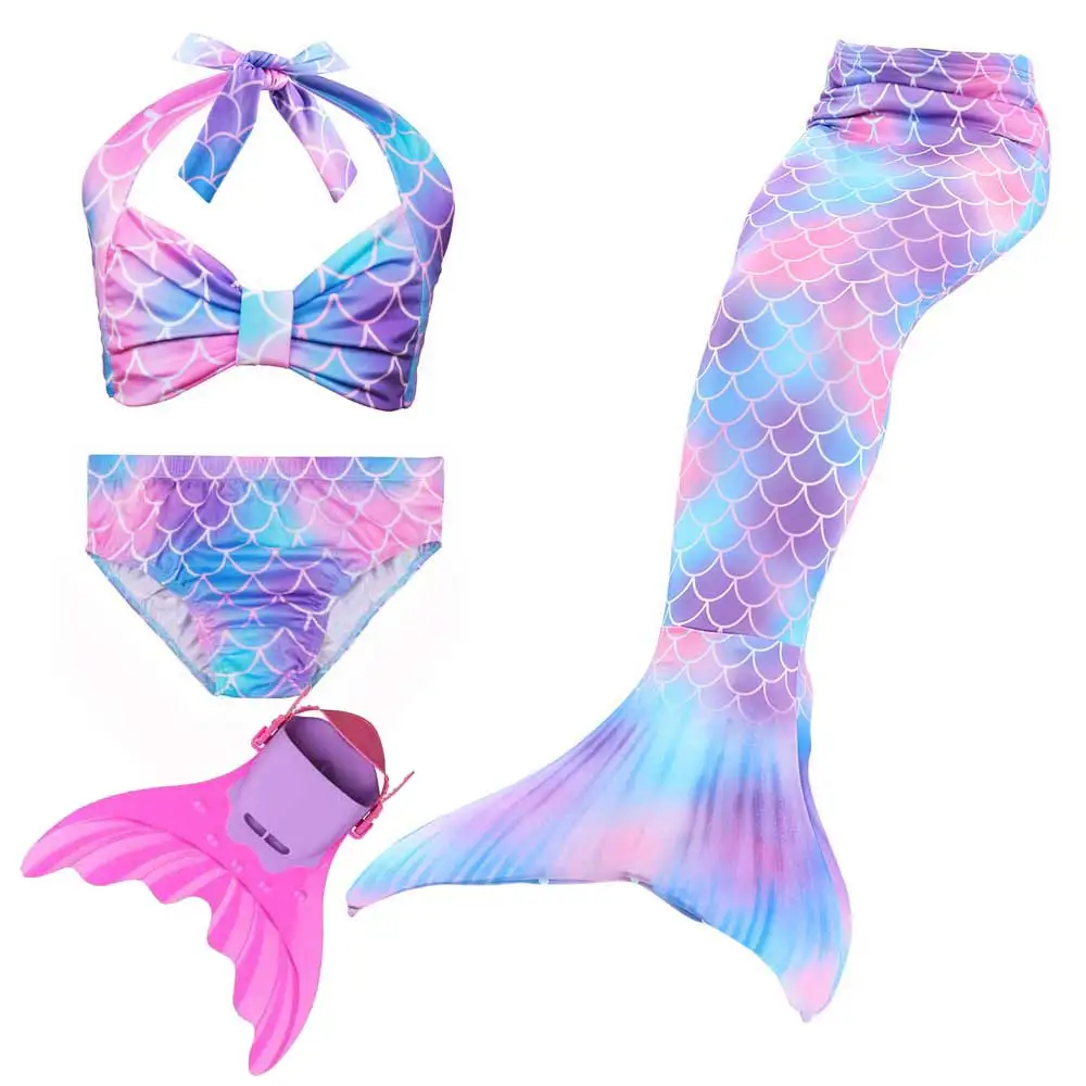 

New Kids Ariel Mermaid Tails with Monofin Flippers Wig Mermaid Tail Swimmable Bathing Suit Bikini Girls Mermaid Swimsuit Costume