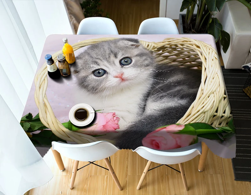 Скатерть с 3D рисунком мультяшного кота пылезащитная Плотная хлопковая