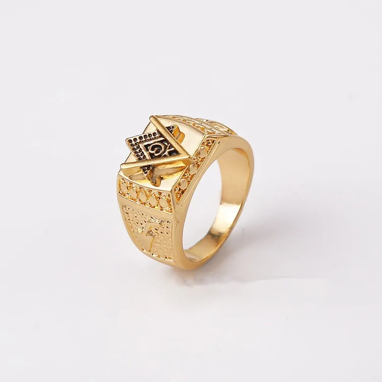 

Fashion Unisex Drop Shipping Yellow Gold Filled Square Free Mason Freemasonry Masonic Finger Ring for Men or Women (Size:7-12)