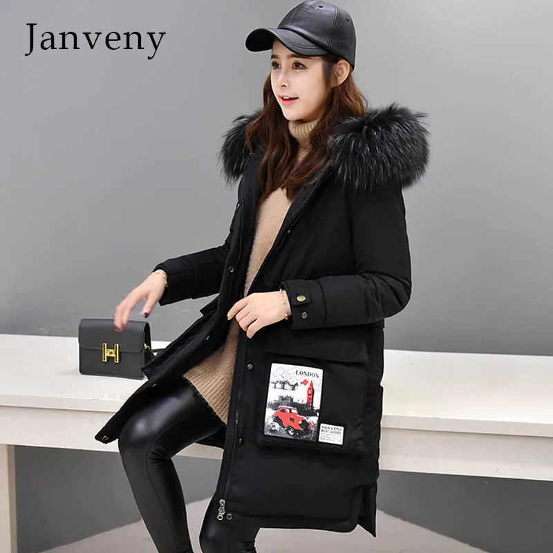 Женский пуховик 2018 большой натуральный мех енота зимняя куртка с воротником