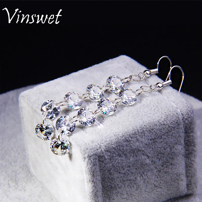 Vinswet Luxury Bling Five High Quality Zircon Crystal Earring Sparkly Rhinestone Dangle For Woman Bridal Jewelry | Украшения и