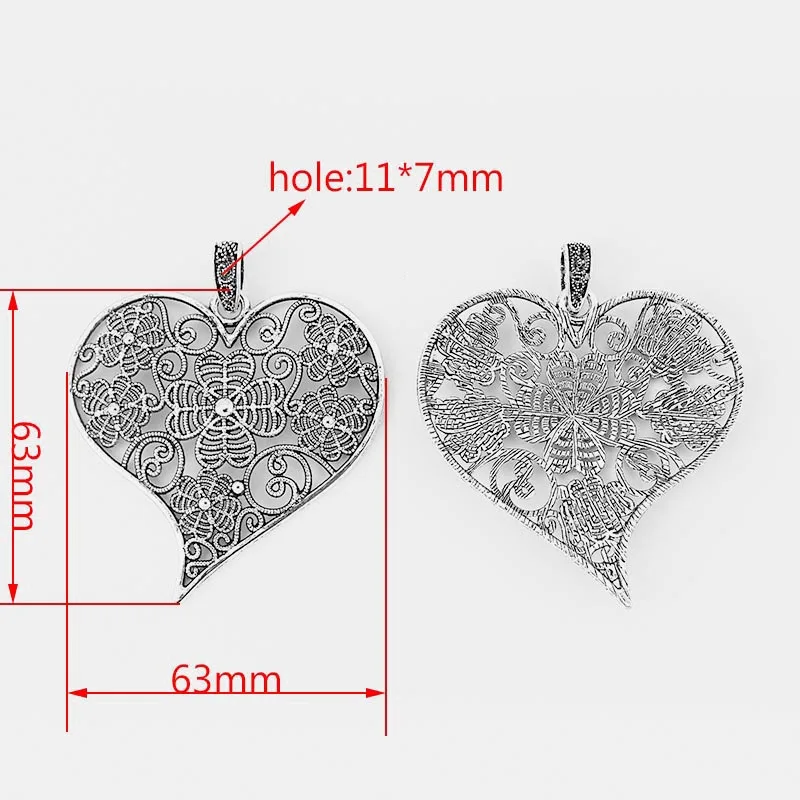 heart 2 шт античная серебряная филигранная работа ажурное сердце цветок лист звезда Mondala кулон в виде ромашки для ожерелья ювелирных изделий - Окраска металла: heart
