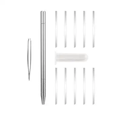 Silver 1 ручка для гравировки волос+ 10 лезвий для триммеров для волос DIY прическа салон Волшебная Выгравированная ручка из нержавеющей стали парикмахерские ножницы - Цвет: Silver