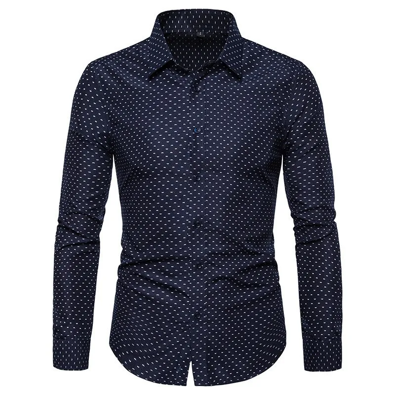 C66-Navy blue Мужская повседневная Однотонная рубашка с длинным рукавом, приталенная мужская деловая рубашка, брендовая мужская одежда, мягкая удобная, размера плюс 5XL - Цвет: C66-Navy blue