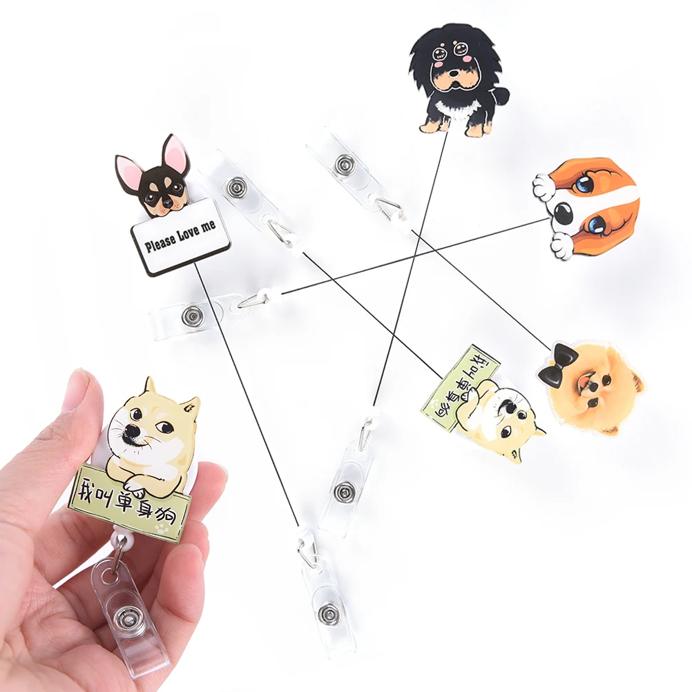 

Mini Cartoon Dog Retractable Badge Reel 2017 The New Student Nurse Exihibiton ID Name Card Badge Holder Office Supplies 1Pcs