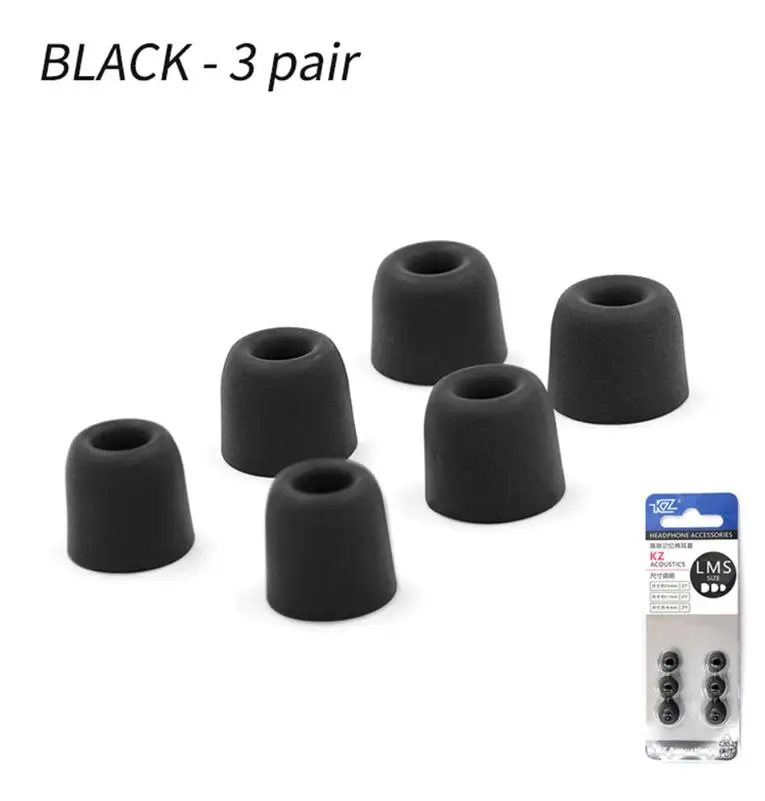 black KZ оригинальные вкладыши из пены с эффектом памяти, 3 пары, шумоизолирующие удобные амбушюры для наушников - Цвет: black
