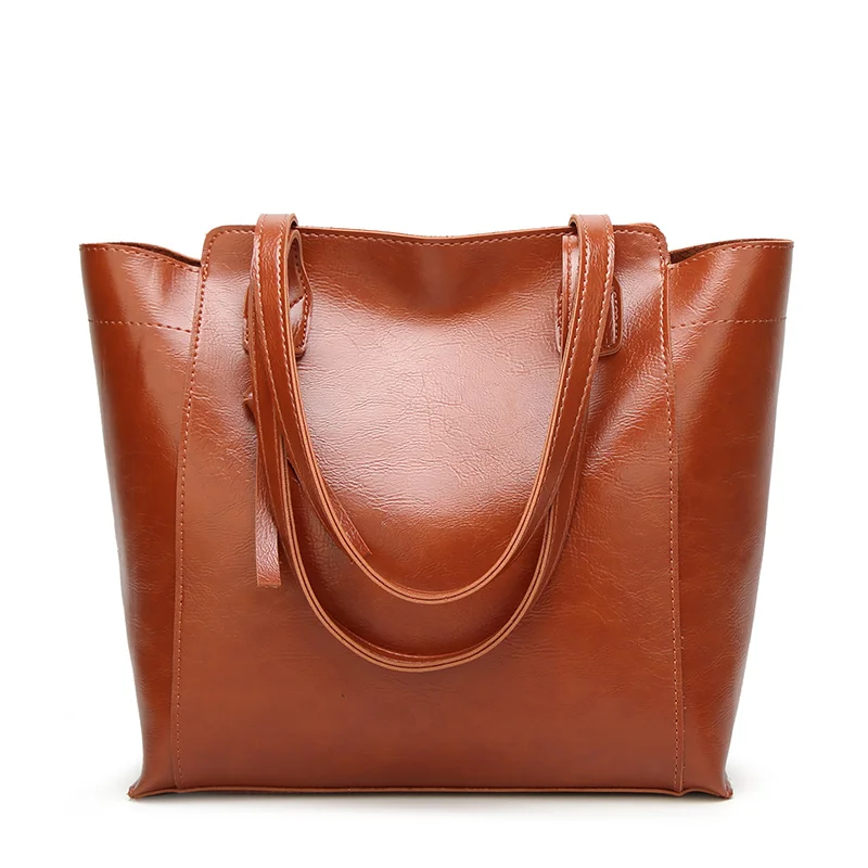 

Women Shoulder Bag Fashion Simple Tassel Design Handbags Oil Wax Leather Large Capacity Tote Bag Casual Pu Leather Bag Ladies