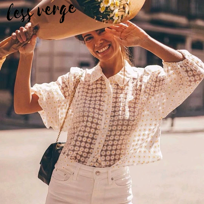 Lessverge сетчатая белая блузка с цветочным рисунком Женские Прозрачные топы и