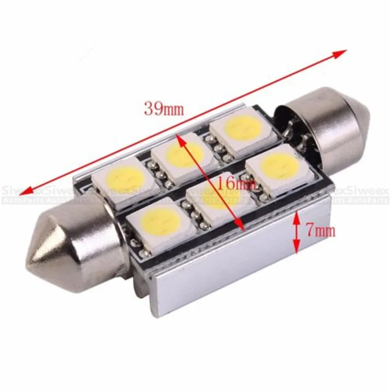 2x супер яркий 39 мм основание 12 В Белый 6 LED 5050 SMD свет с алюминиевым корпусом CANBUS