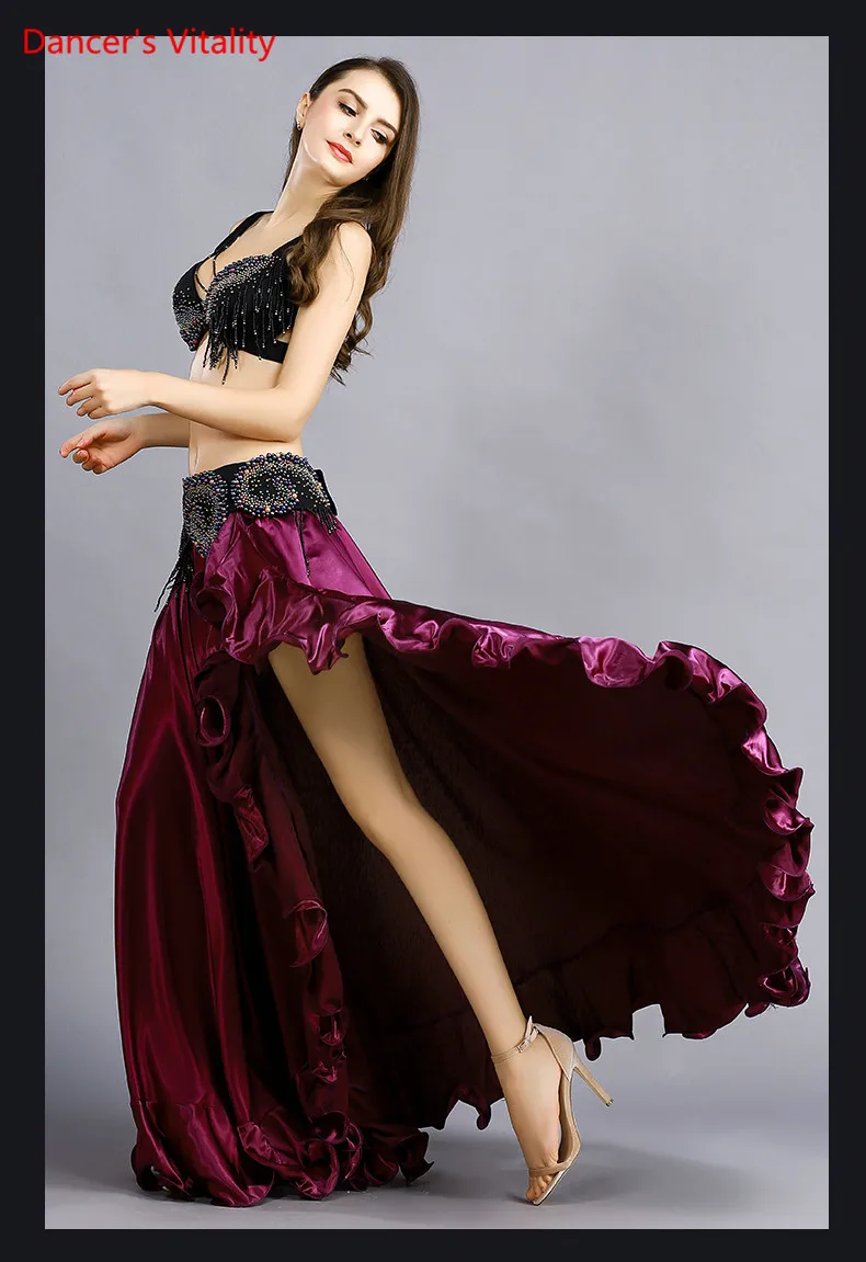 Ручной костюм для танца живота 3-х частей Бар + ремень Юбка на вечеринку Коктейль Бальный зал Леди Латино Румба Свинг Самба.