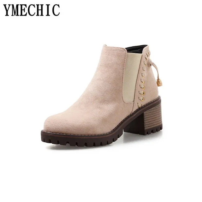 Осень 2018 женские ботильоны челси YMECHIC из нубука и флока с бантом-бабочкой на