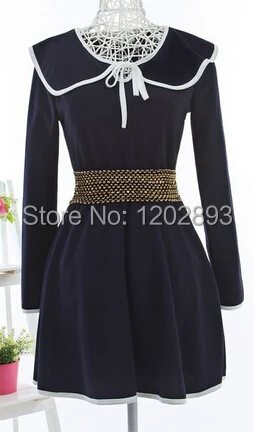 2013 new women lady sweet temperament lotus leaf collar long-sleeved winter dress | Женская одежда
