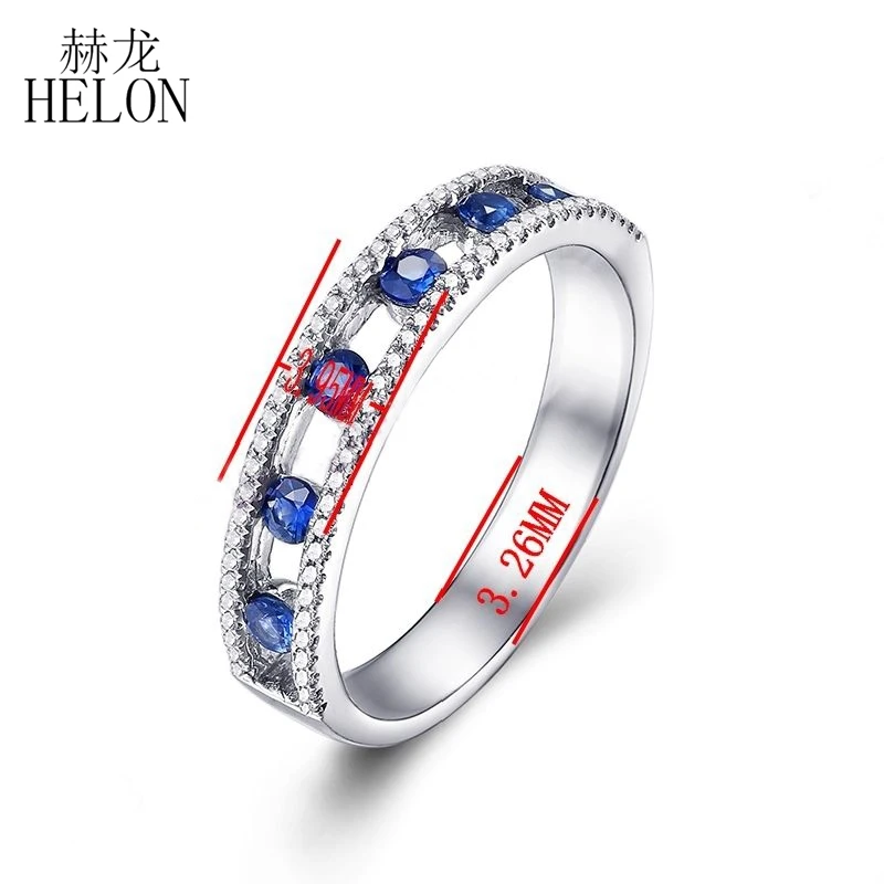 HELON бриллиантами плотное кольцо из белого золота 18 карат 0.6ct на шее сапфиры обручальное кольцо Обручение группа Для женщин Ювелирные изделия с драгоценными камнями