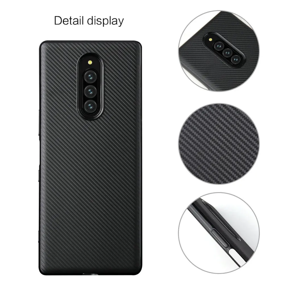 For Sony Xperia 1 Case Slim Carbon Fiber Texture TPU Silicone Shell Soft Flexible Mobile Phone Protective Back Cover |