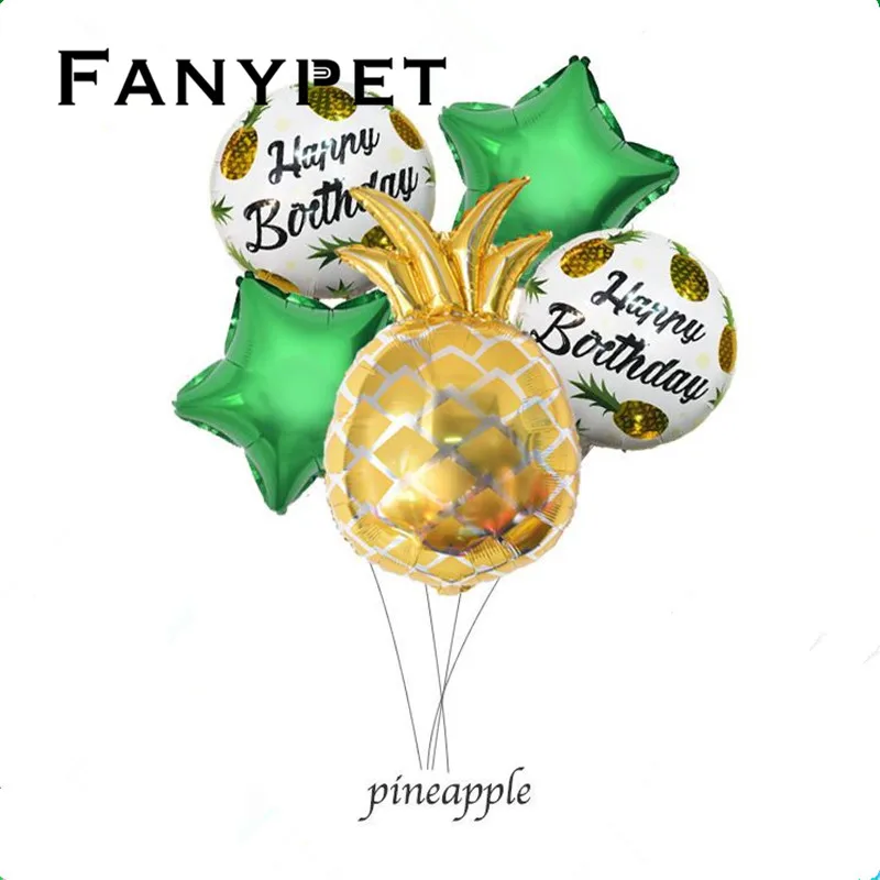 

5pcs New Gold Pineapple Fruit foil balloons globos party supplies Hawaii Tropical Style birthday balloons party decoration