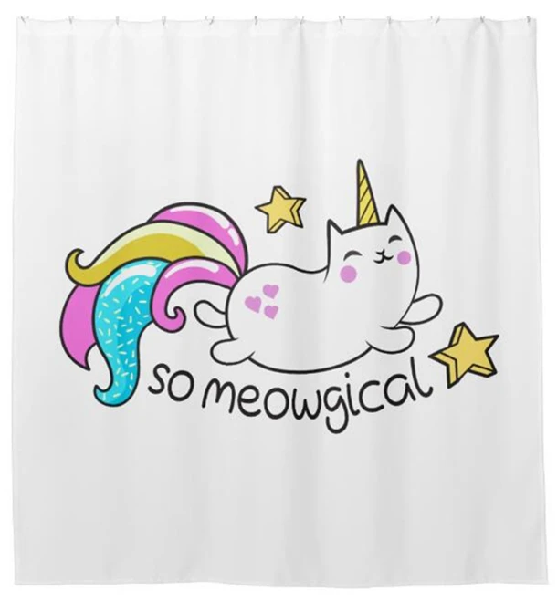 

Милые Мультяшные занавески для душа катикуруза Единорог батомом для детей кавайная кошка котенок Единорог занавеска для ванной Волшебные ...